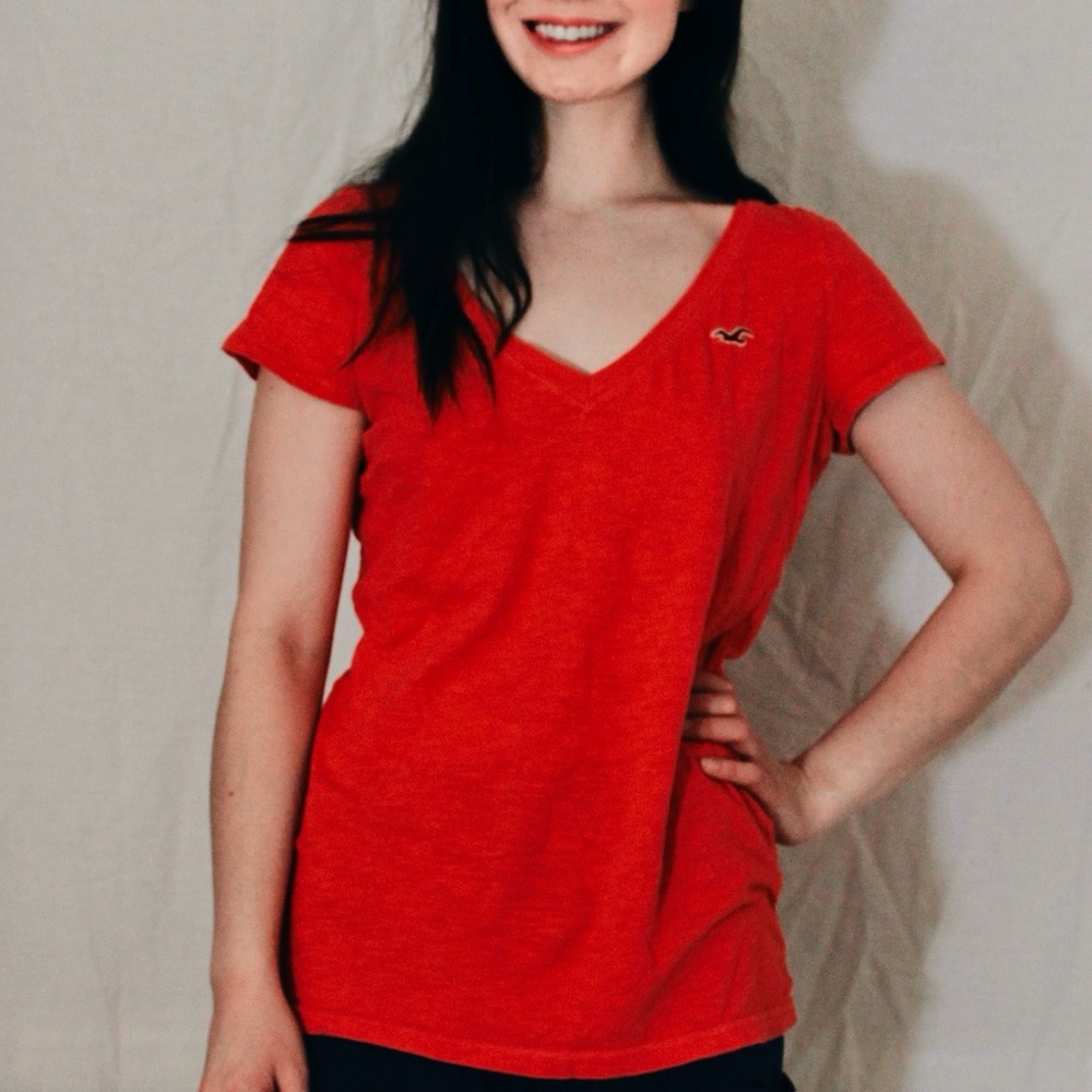 Hollister Co. Orange V-Neck Tee L